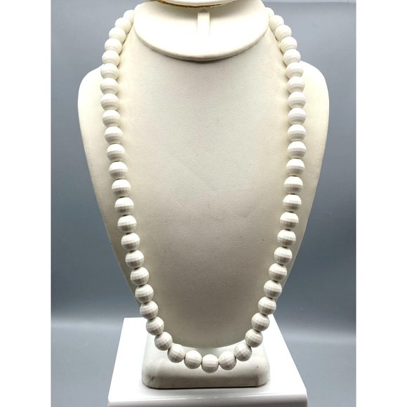 Monet Jewelry - Vintage Monet White Beaded Necklace, Gold Tone Chain and Box Clasp with Faceted